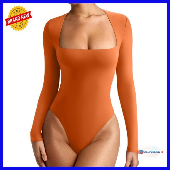 Lightweight Layering Long Sleeve Bodysuit - Square Neck Slim Fit